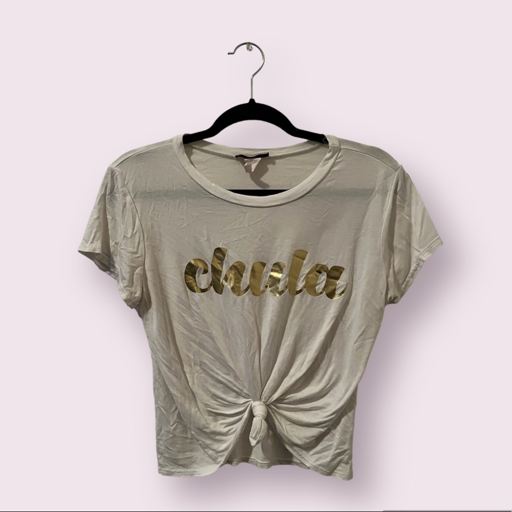 Cream Graphic cropped short sleeve tee